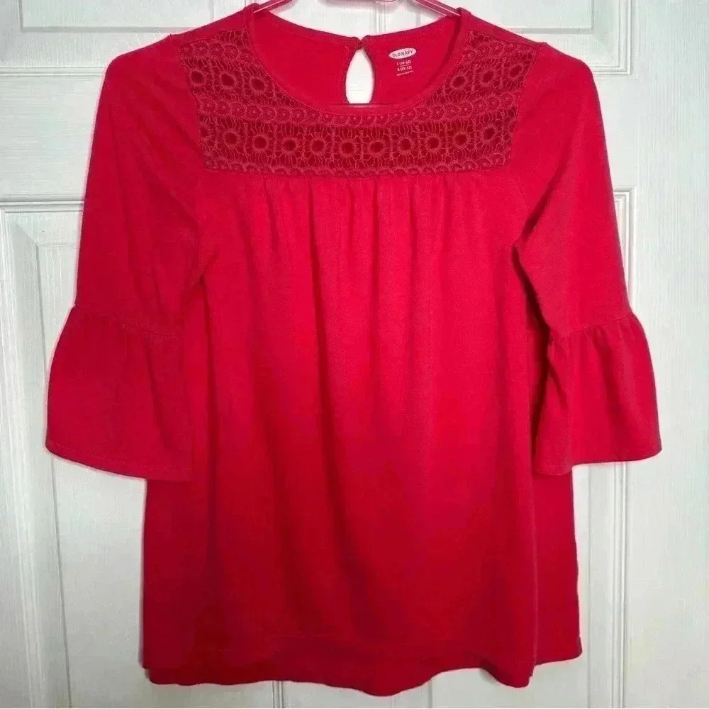 Old Navy Tunic Shirt Flowy Bell Sleeves Pinkish Red Size Large (10-12)